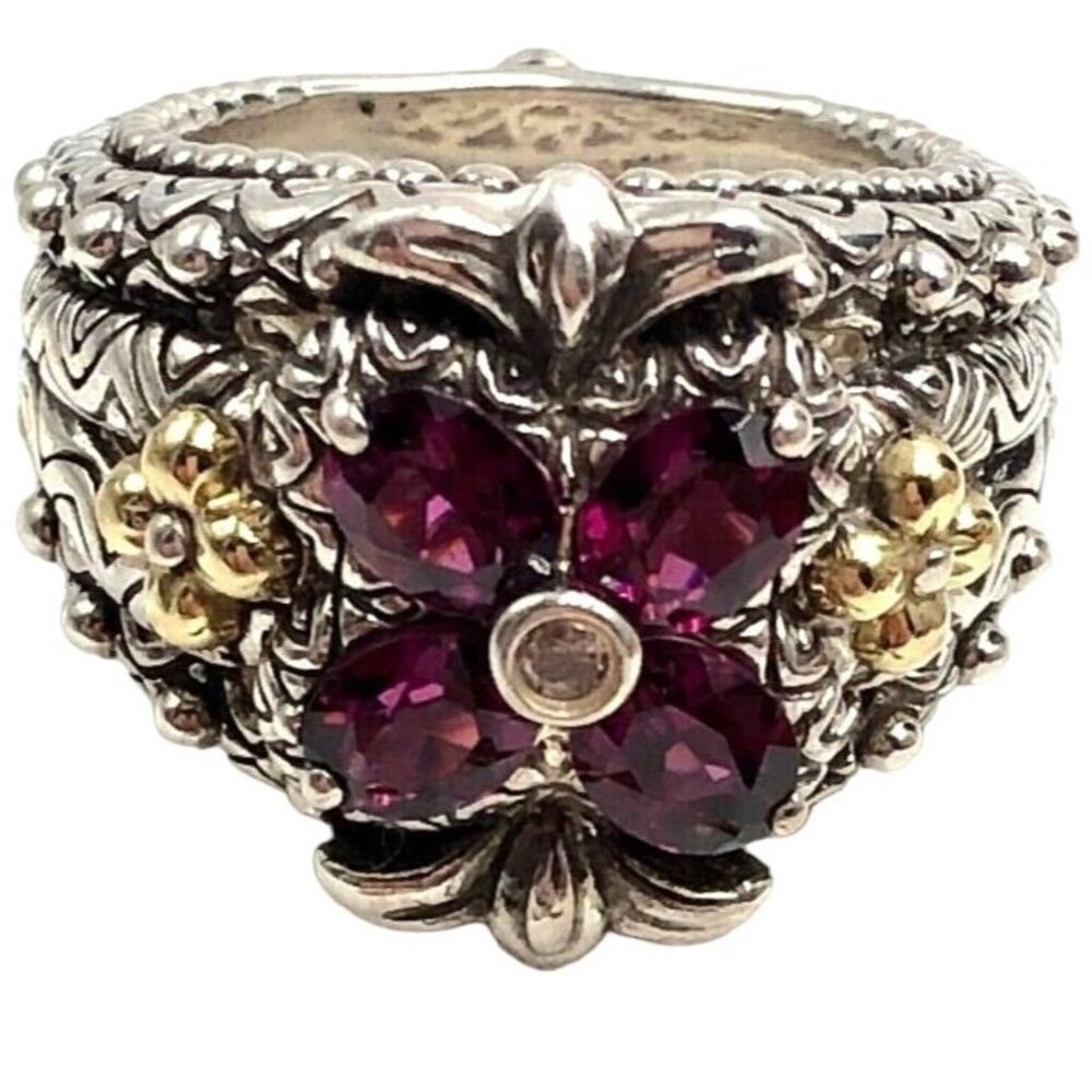 Barbara Bixby Womens Ring Sterling Silver 18K Gold Diamond Garnet Size 5